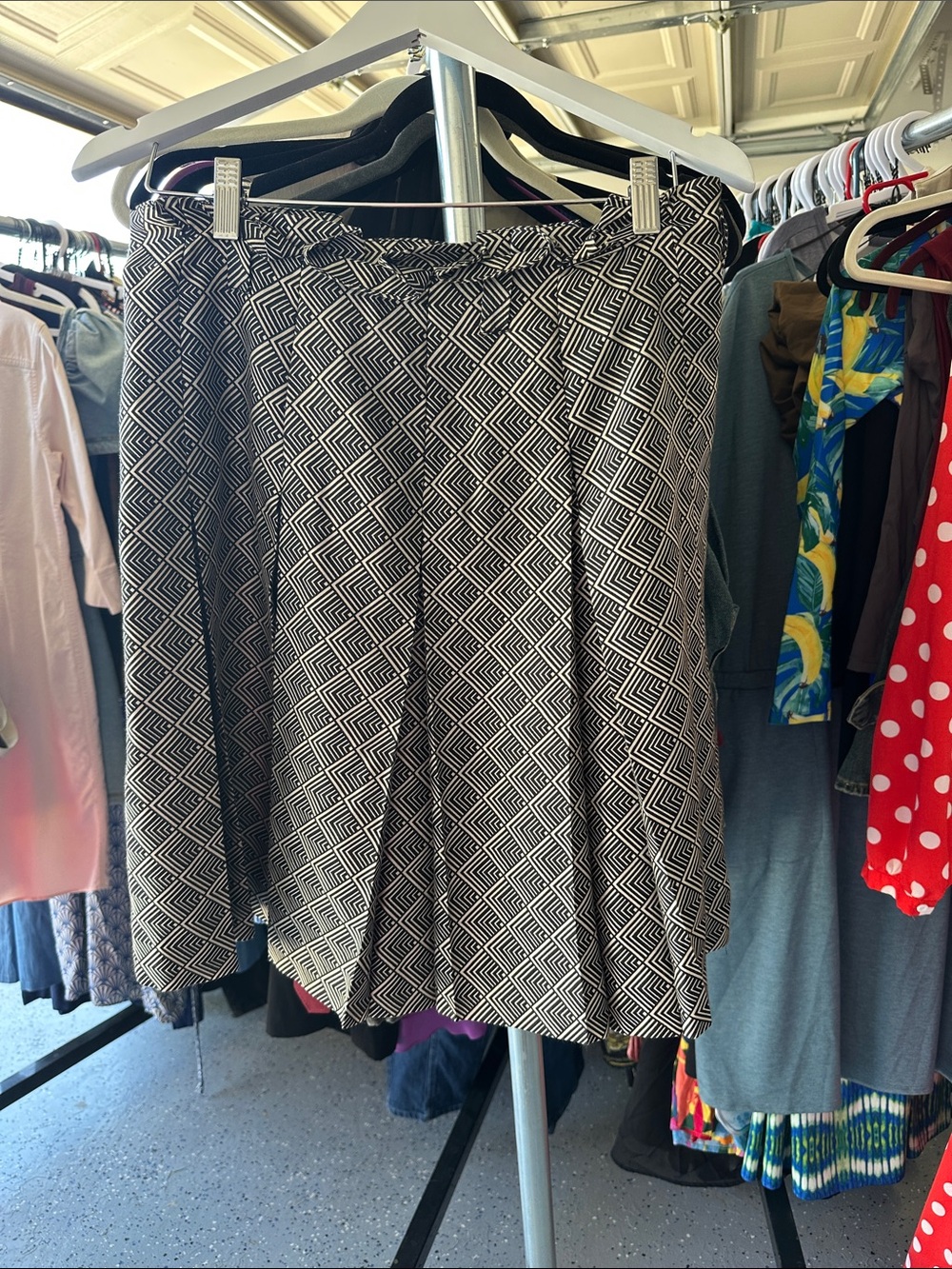 Banana Republic Black & White Geometric Skater Skirt